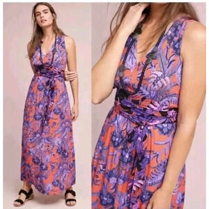 Anthropologie Maeve Maxi Dress size 2 Macie Floral Red Purple Sleeveless Lined